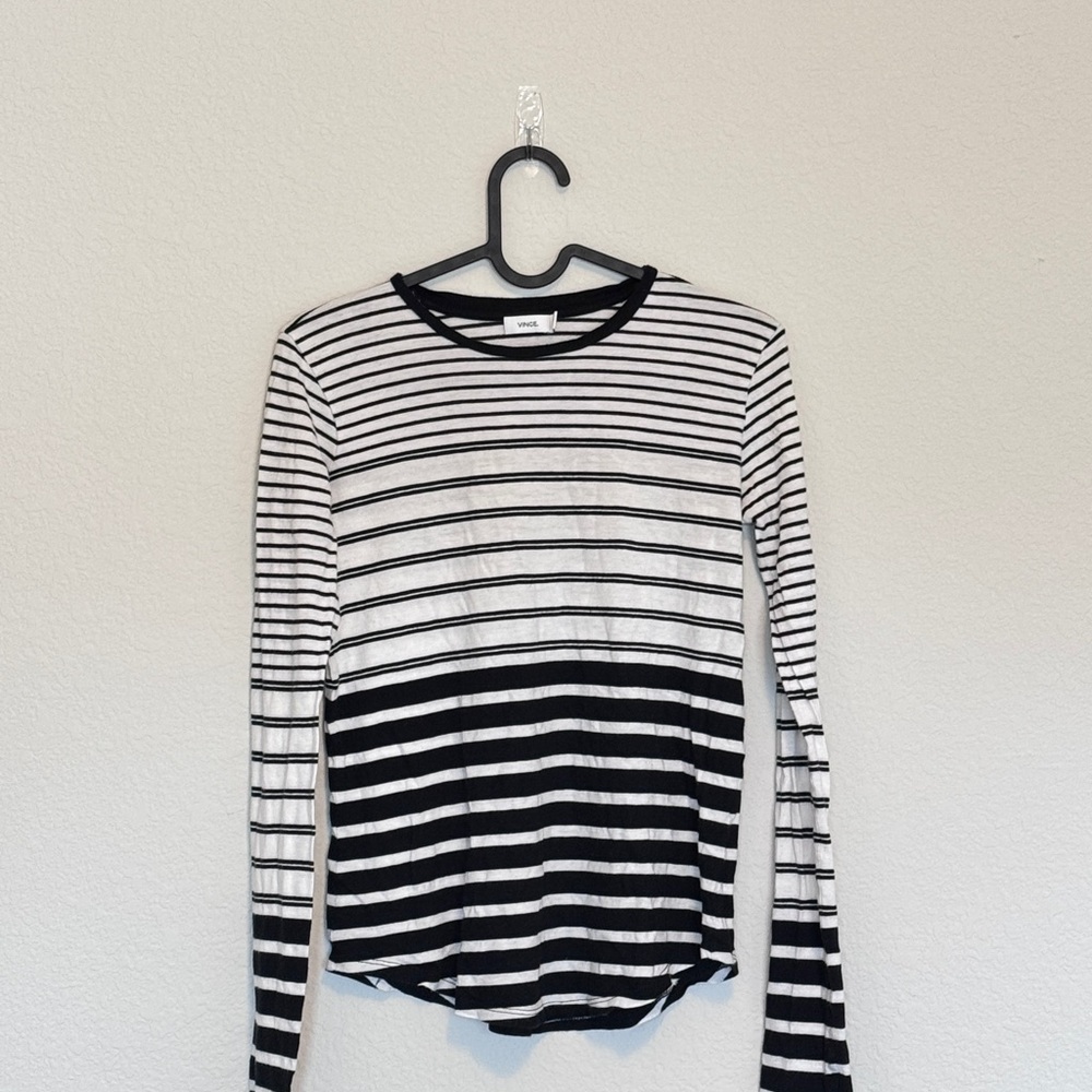 VINCE Womens White & Black Striped Long Sleeve Tee Shirt Size XXS